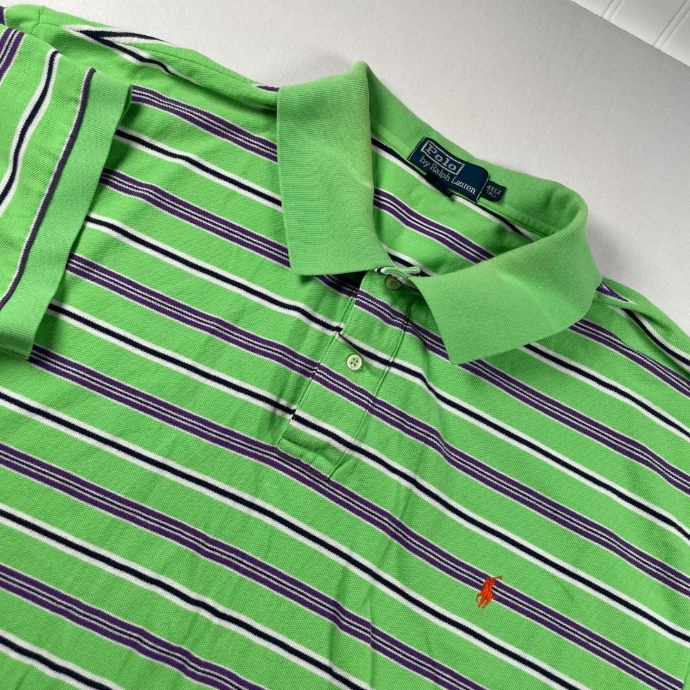 Polo Ralph Lauren Mens 4XLT Tall Green Striped Cotton Pique Polo Shirt 4XL Tall